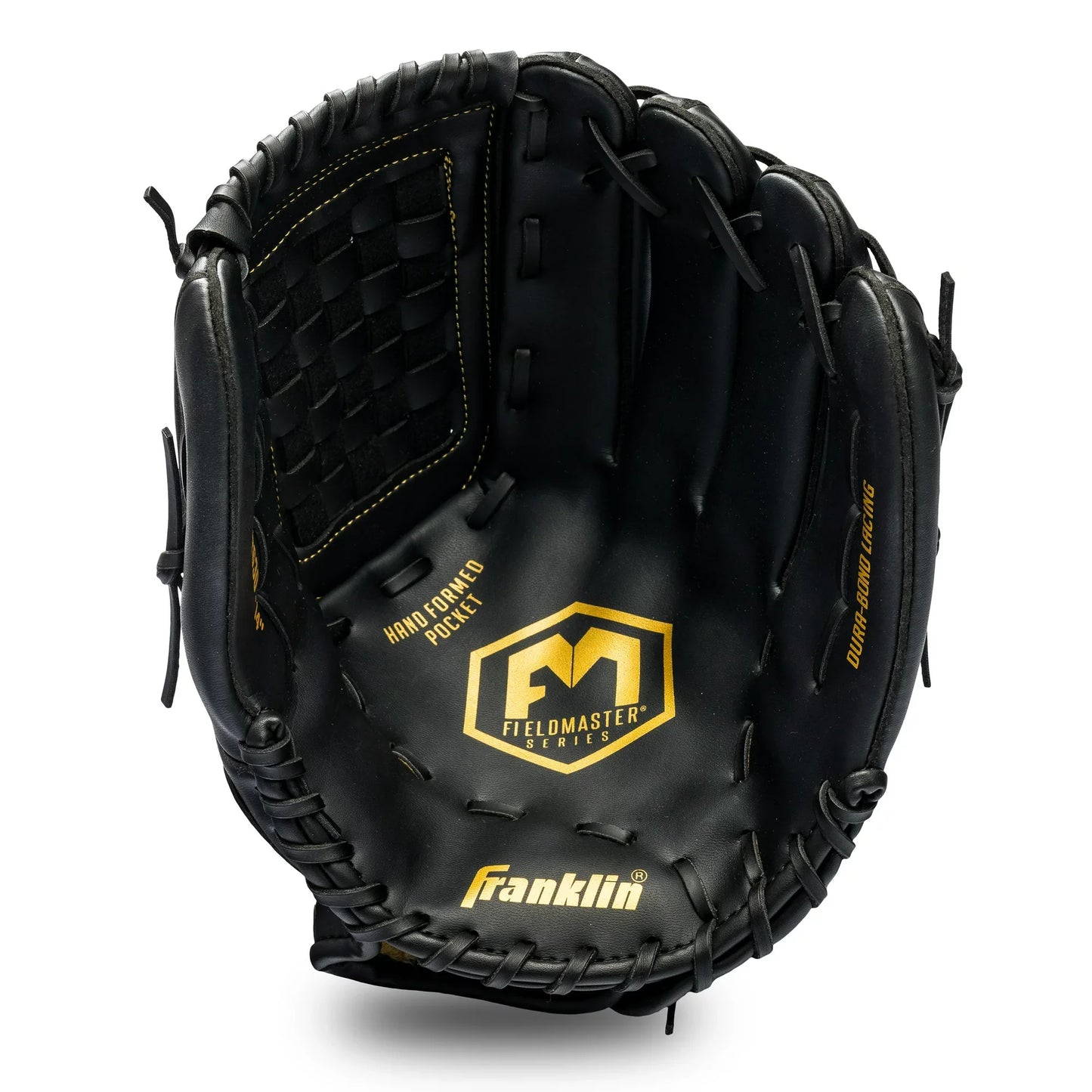 Franklin Sports Baseball and Softball Glove - Field Master - Baseball and Softball Mitt - Adult and Youth Glove - Right Hand Throw - 14" - Black/Gold
