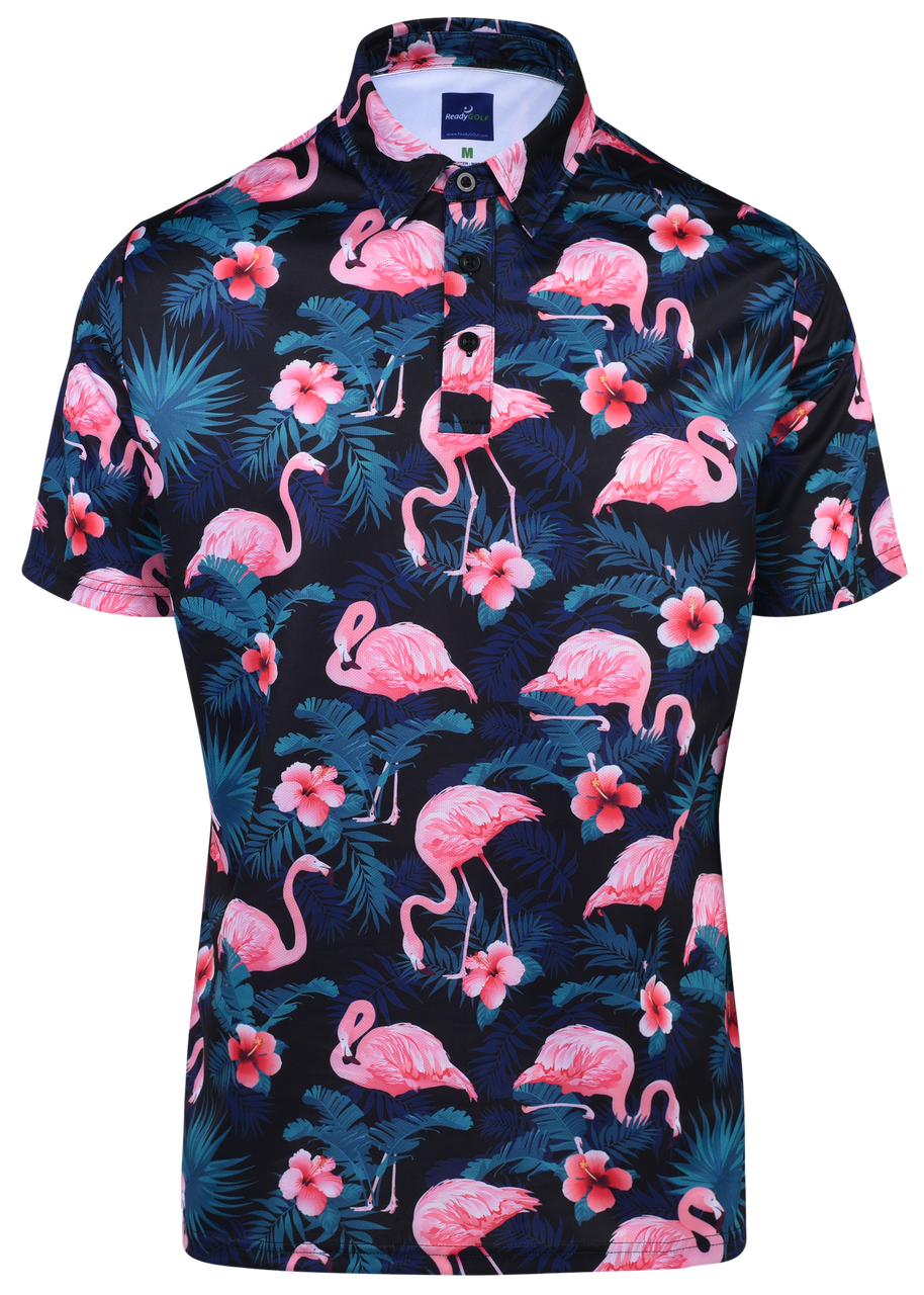 Midnight Flamingos Mens Golf Polo Shirt by ReadyGOLF