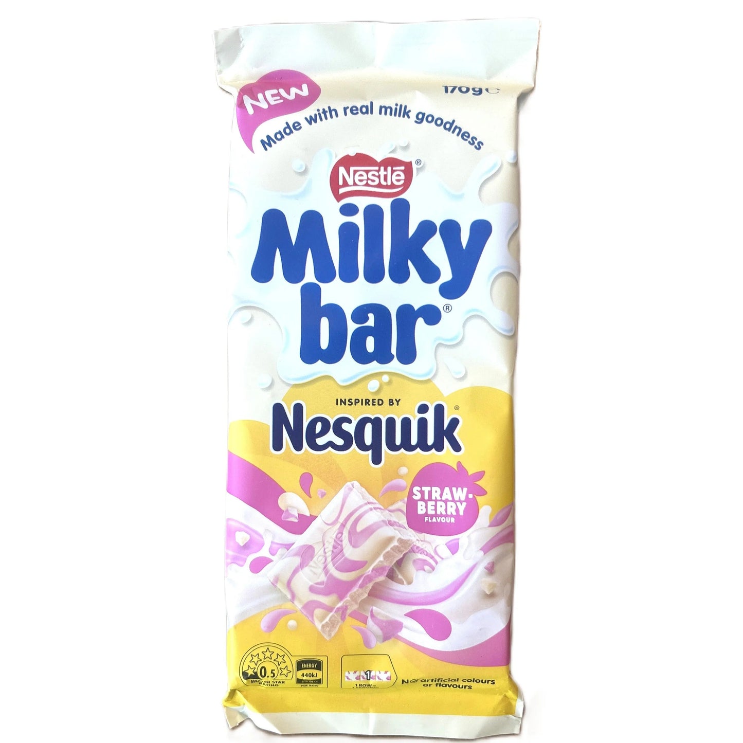 Milkybar Strawberry Nesquik 170g – Extra Large White Chocolate and Strawberry Bar (Australia)