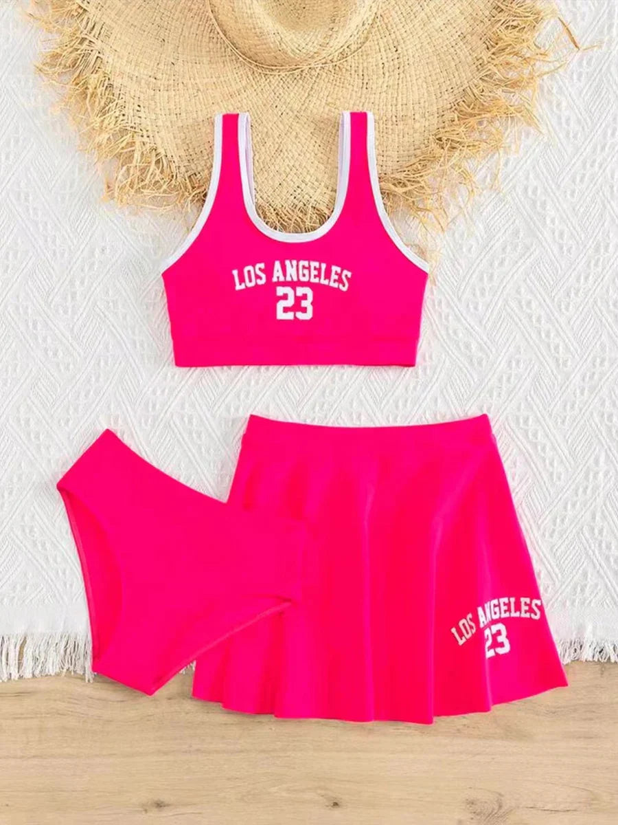 Cute Kids Bikinis Red Sets with Skirts