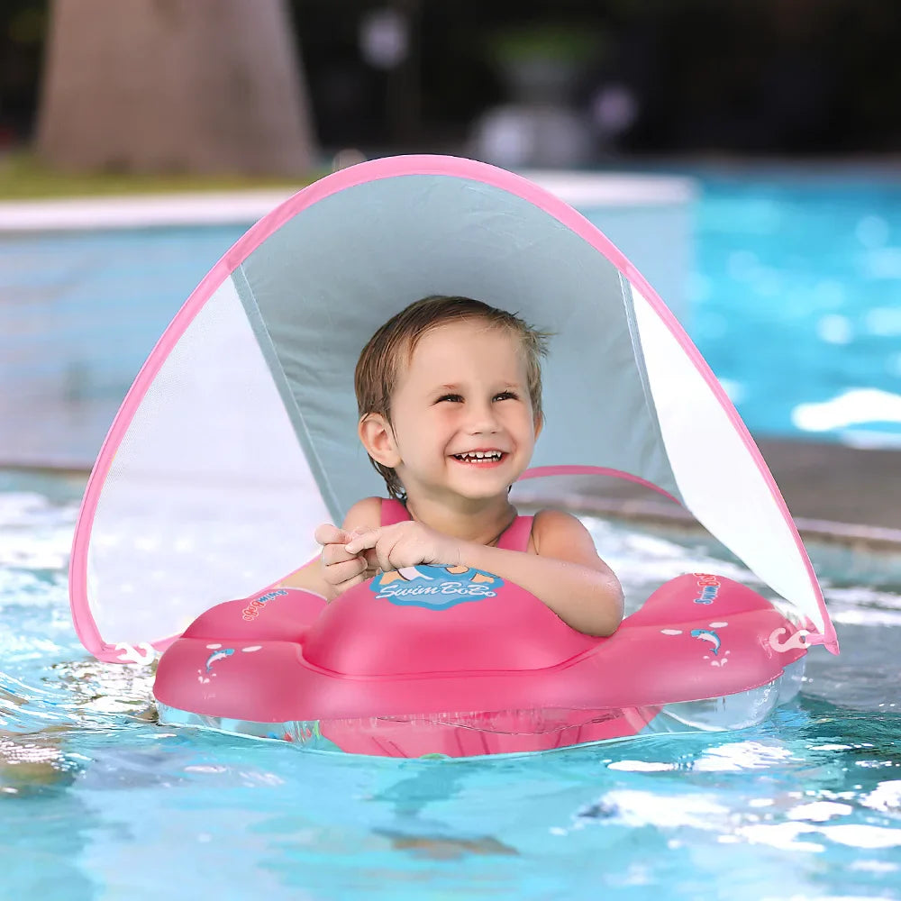 Sun Protection and Fun Inflatable Baby Swim Ring with Canopy