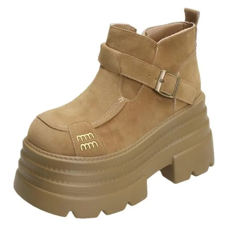 Suede Platform Ankle Boots Women's Fashion Punk Style