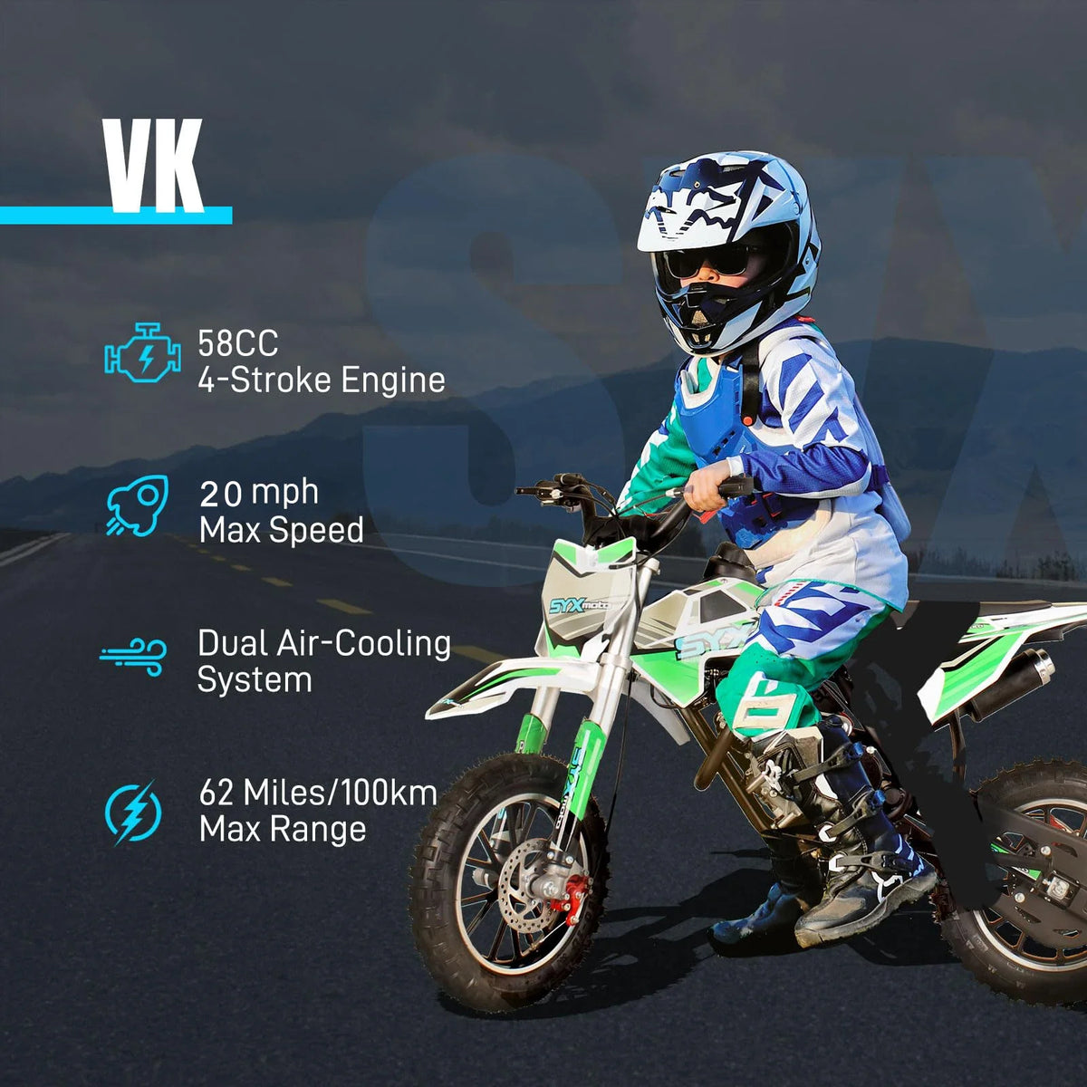 58cc Kids Dirt Bike - 4-Stroke Gas Powered Mini Pit Bike