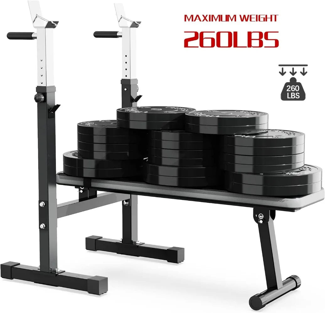 Adjustable Weight Bench with Squat Rack and Dip Station
