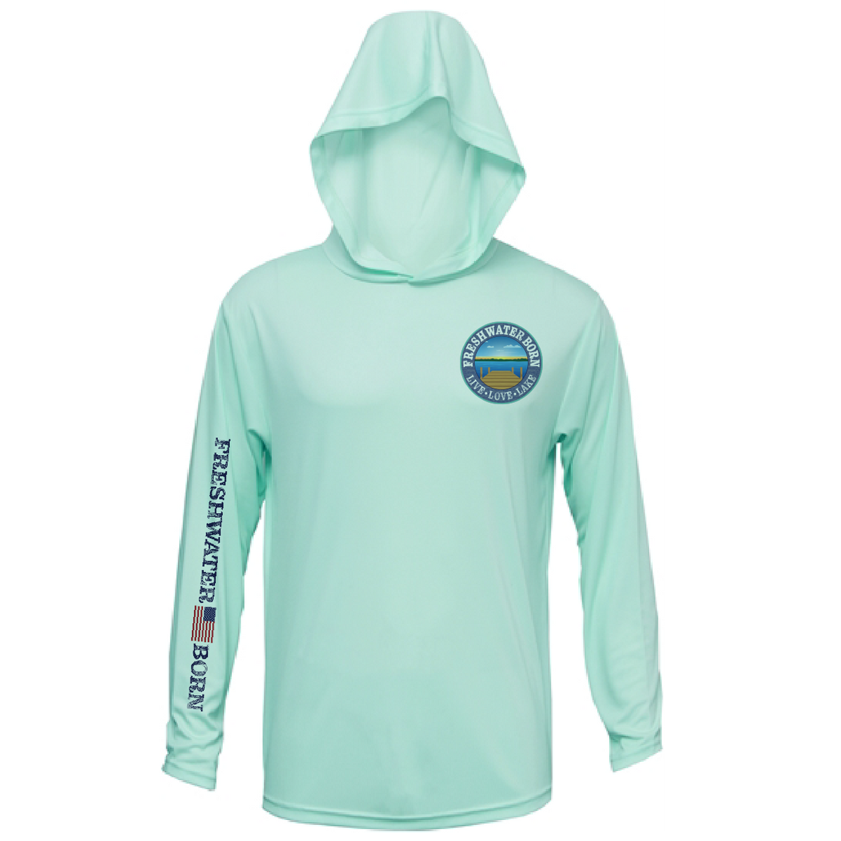 Freshwater Born- Hooked on America Boy's Long Sleeve UPF 50+ Dry-Fit Hoodie