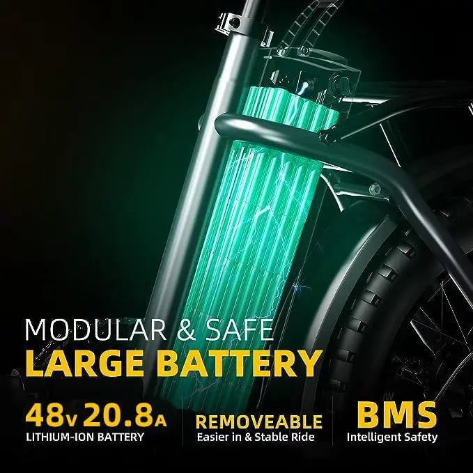 Cybervelo 1000W Foldable Fat Tire E-Bike 48V 20.8Ah Mars700