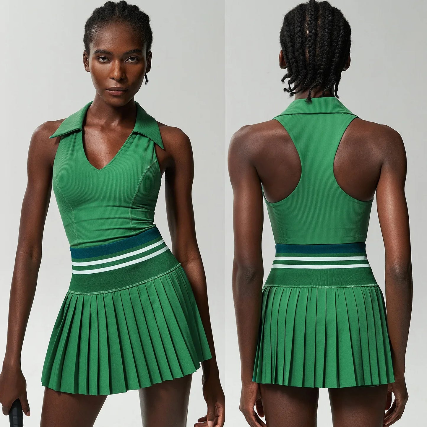 Women's Summer Two Piece Set High Waisted Mini Skirt & Backless Sports Bra