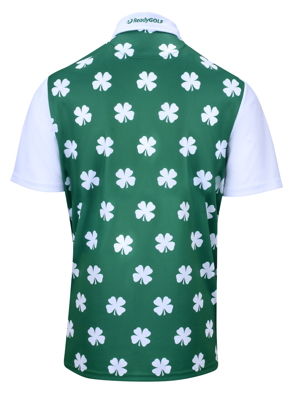 Four-Leaf Clover (White) Mens Golf Polo Shirt by ReadyGOLF