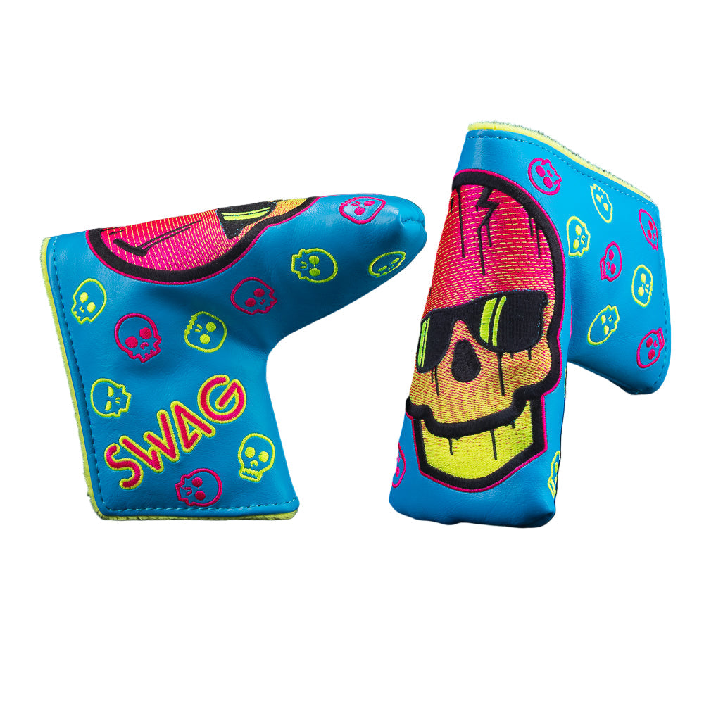 Swag Golf Neon Blue Dripping Skull Blade Putter Headcover