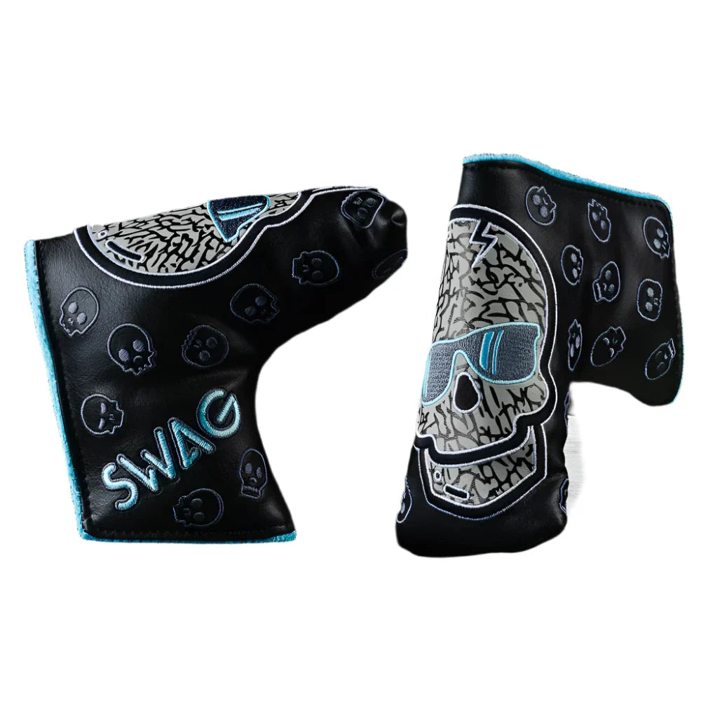 Swag Golf - Elephant Skull Black & Aqua Blade Putter Headcover