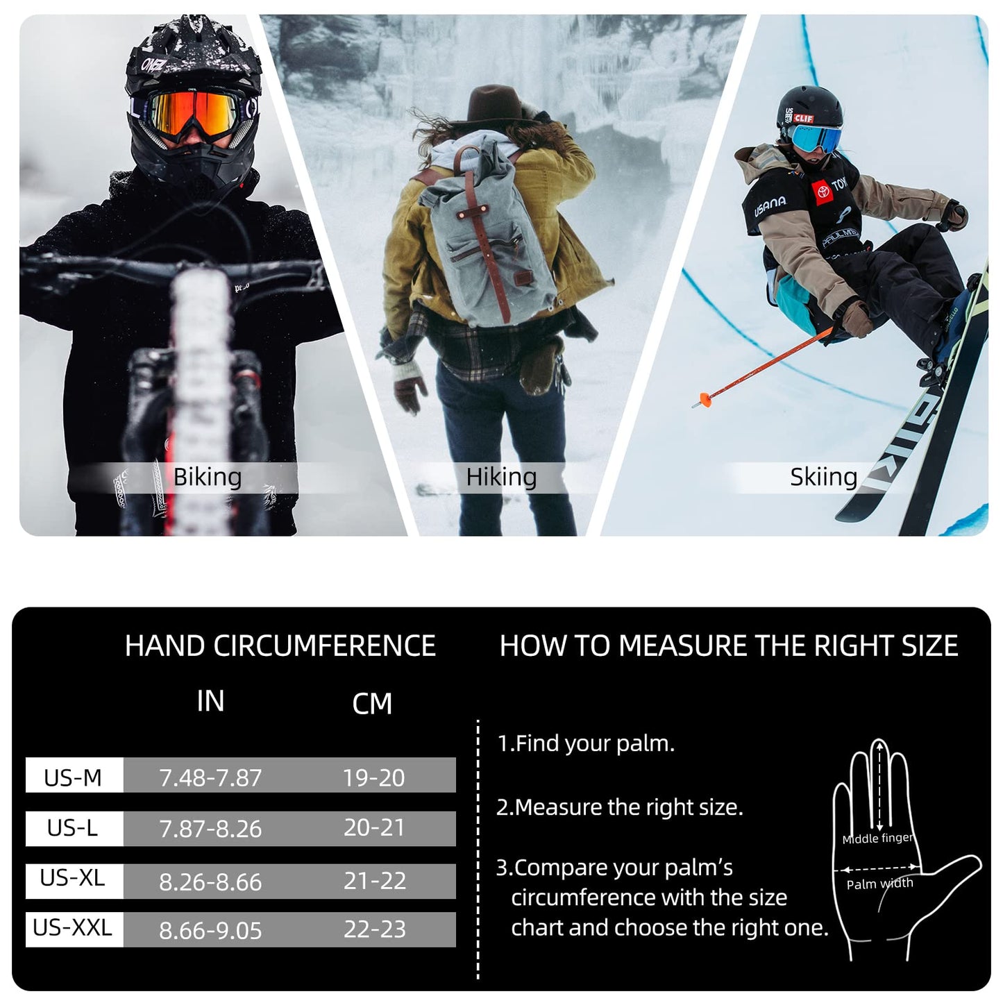 ROCKBROS Winter Cycling Gloves for Men & Women, Fleece Full Finger, Touch Screen Bike Gloves