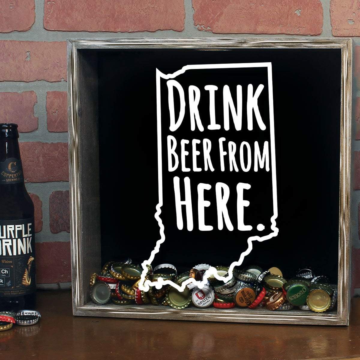 Indiana Drink Beer From Here Beer Cap Shadow Box
