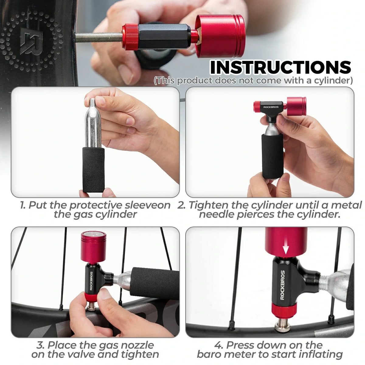 CO2 Bike Tire Inflator with Pressure Gauge for Presta & Schrader Valves