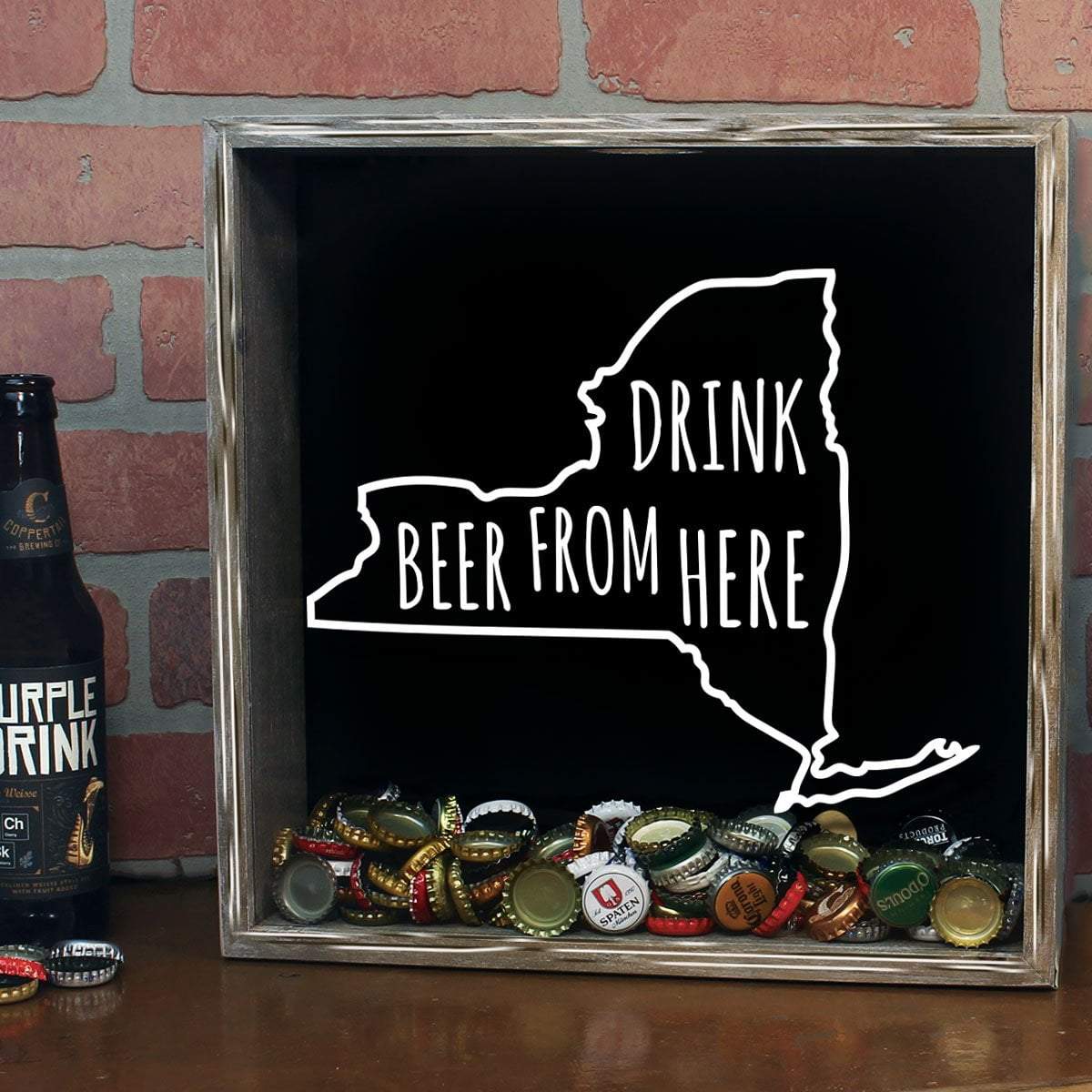 New York Drink Beer From Here Beer Cap Shadow Box