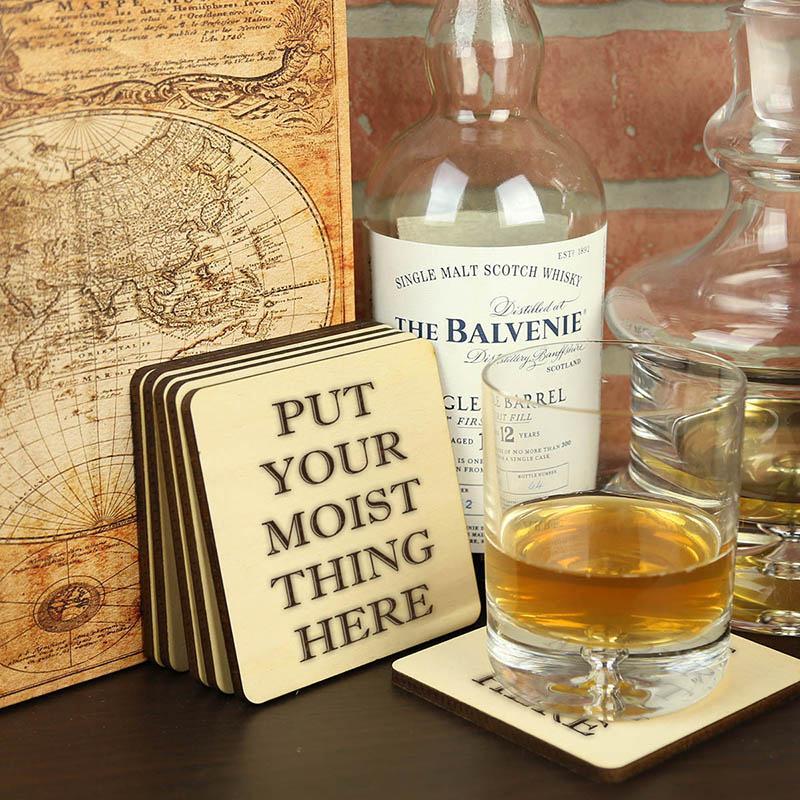 Put Your Moist Thing Here Wood Coasters