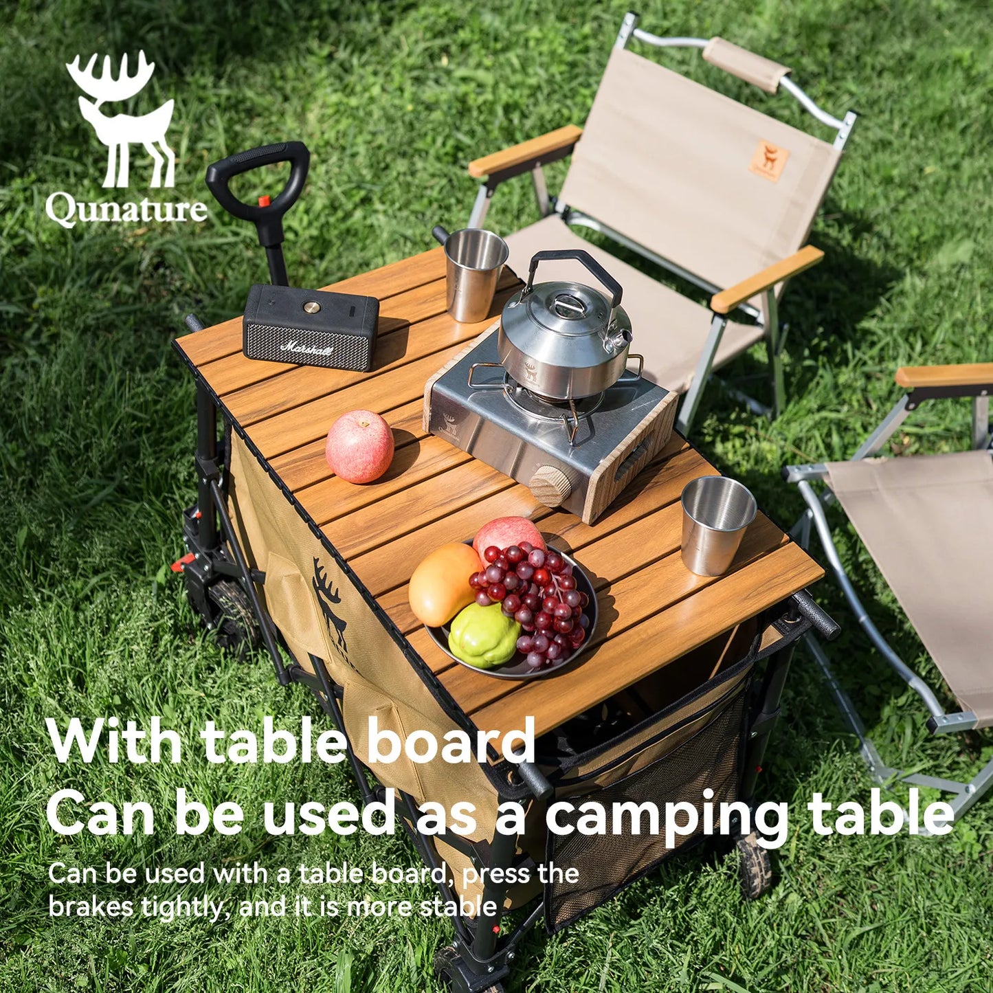 Qunature 220lbs Foldable Utility Wagon Cart with 360° Swivel Wheels