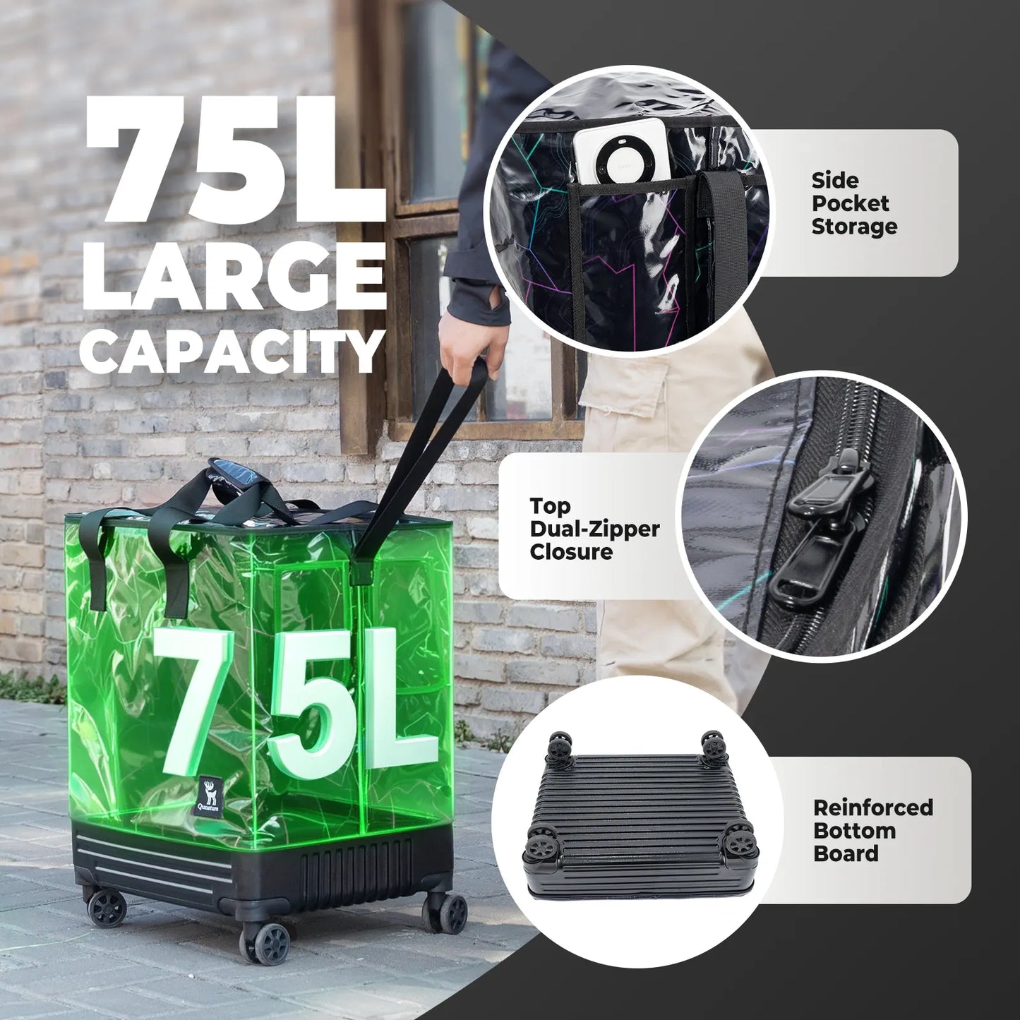 Lightweight Foldable Rolling Tote Bag 75L