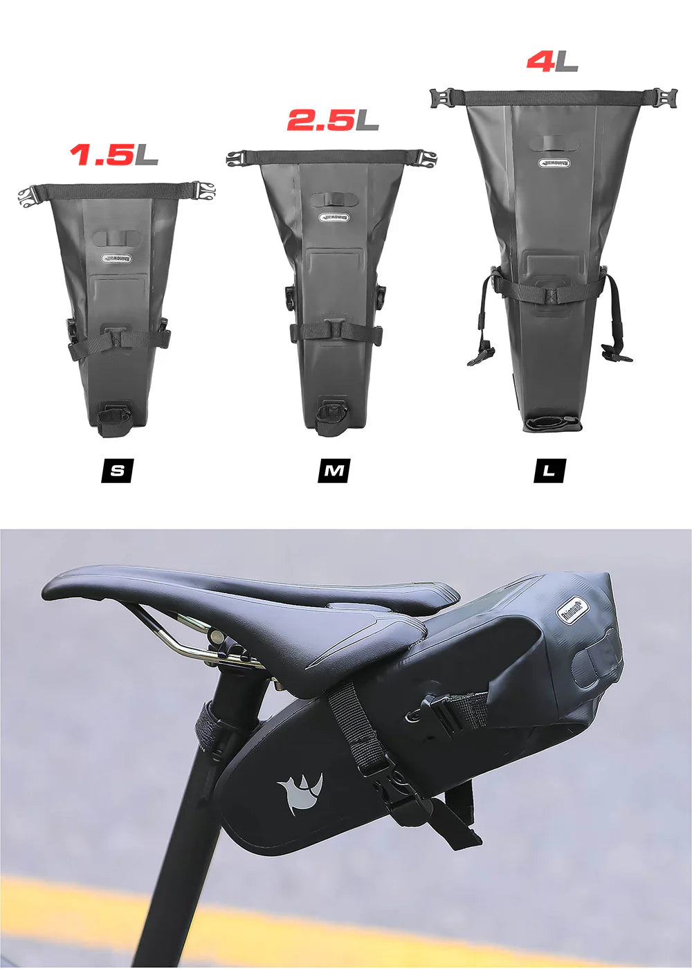 Rhinowalk Waterproof Bike Saddle Seat Bag 2.5L/4L-TF551-TF552
