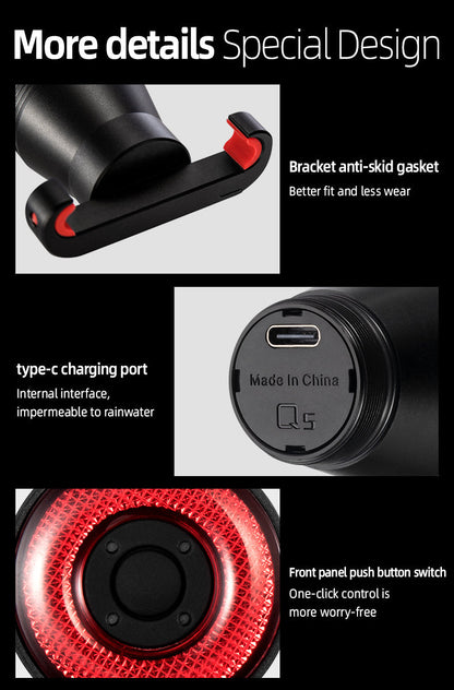 ROCKBROS Q5 Smart Brake & Tail Light - USB Rechargeable, Waterproof
