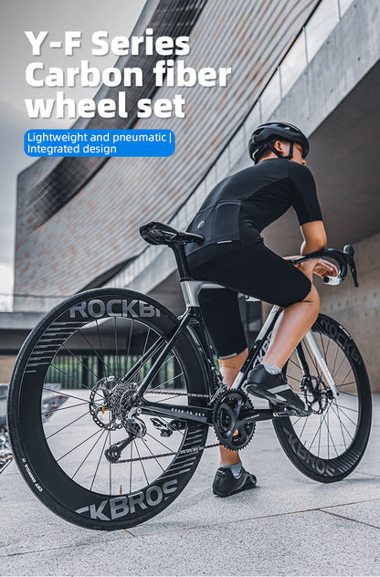 ROCKBROS Road Bike Carbon Fiber Wheels 700C Carbon Fiber Disc Brake 65mm Wheelsets Clincher