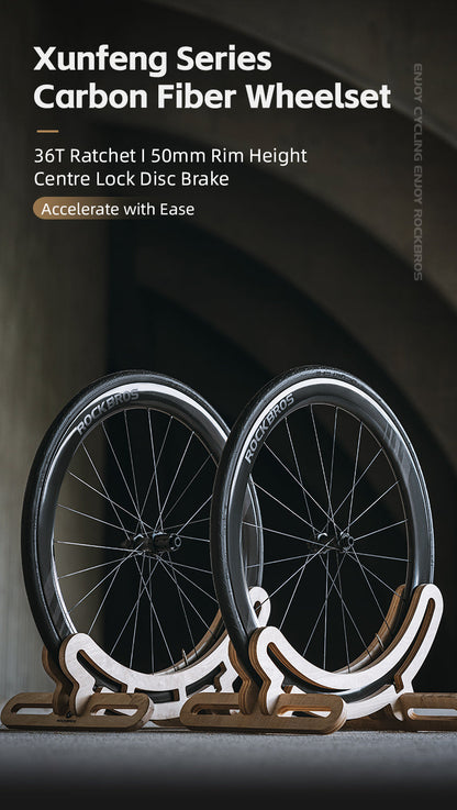 ROCKBROS Road Bike T700 Carbon Fiber Wheelset 50mm Rim Disc Brake Bike Wheels Clincher/Tubeless