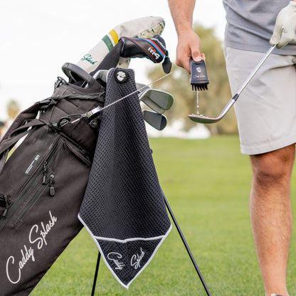 Golf Pocket Mag Towel - Black & Golf Club Water Brush Pro Bundle