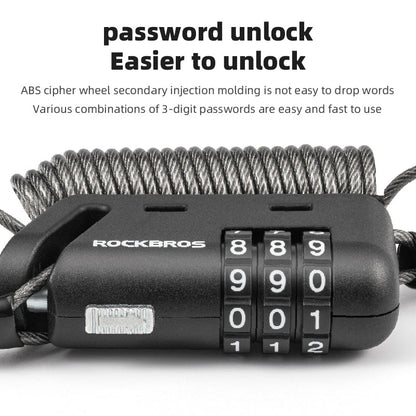 ROCKBROS 1.5M Portable Bicycle Cable Lock - Combination Helmet Lock