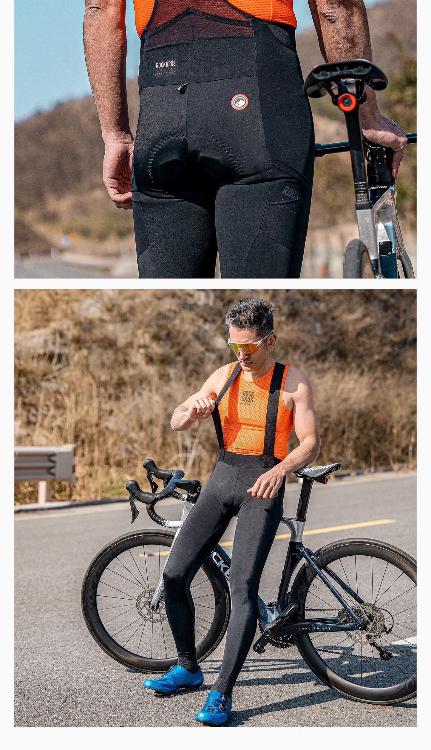 【ROAD TO SKY】by ROCKBROS Men's Cycling Bib Tights in Black