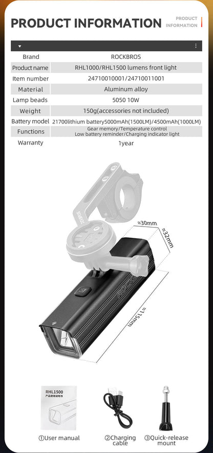 ROCKBROS Hoisting Headlight for Bike