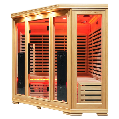 Blisspod I Vienna RED I All-In-One - Full Spectrum + Red Light Therapy I Indoor Corner Premium Sauna I 4-5 Person