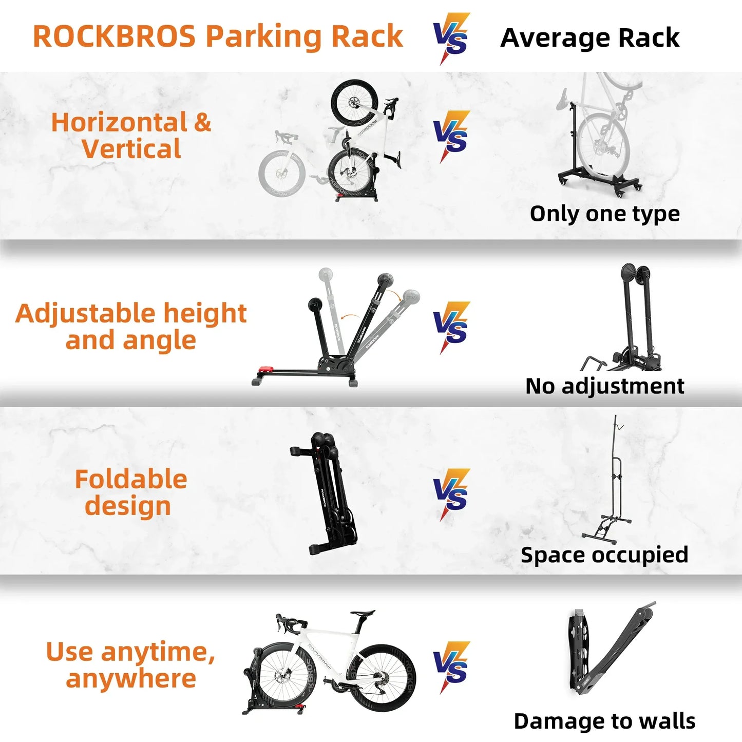 2-in-1 Adjustable Bike Stand Foldable Floor Vertical Rack Sturdy Carbon Steel for 24-27.5 Wheels