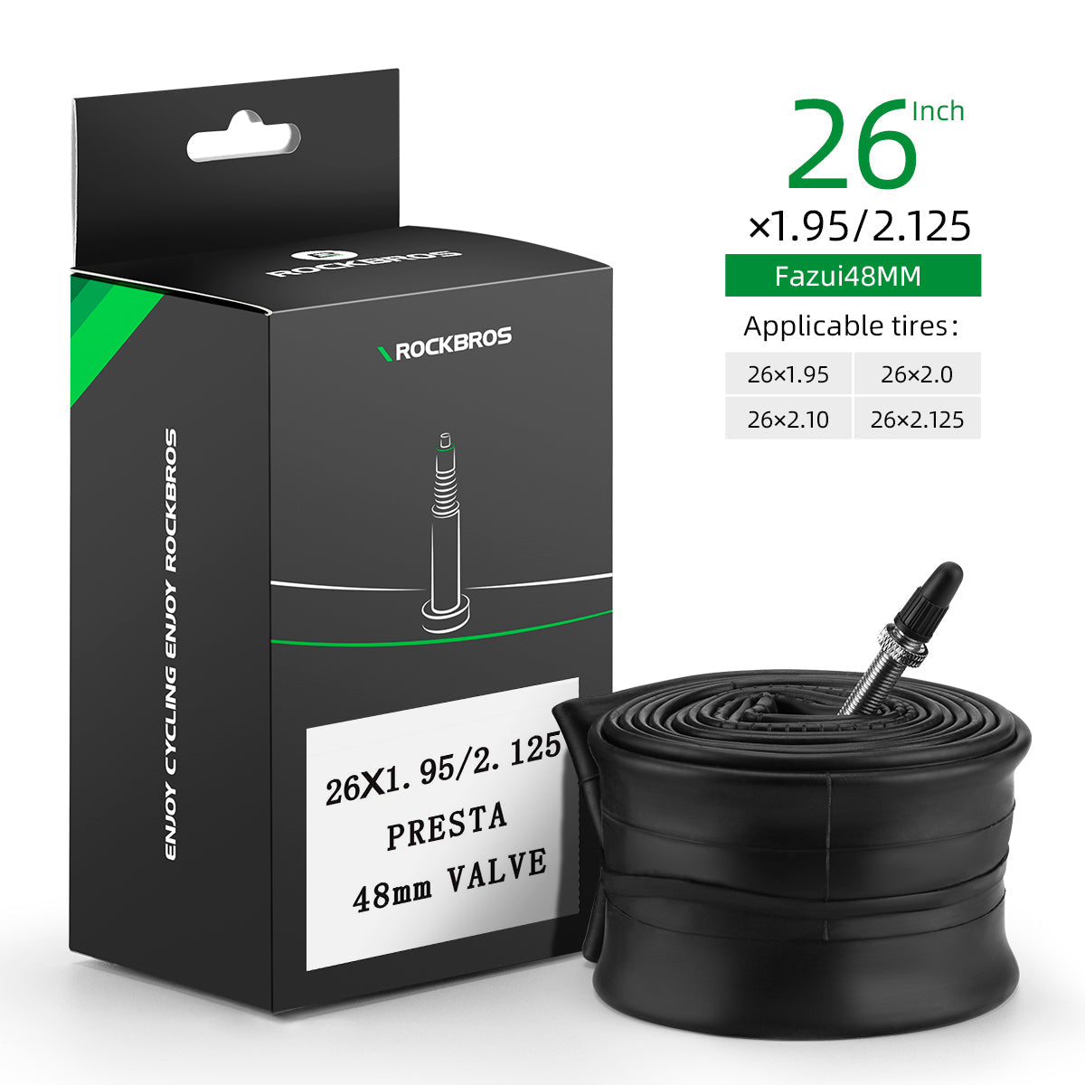 ROCKBROS 26'/27.5'X1.95/2.125 Mountain Bike Inner Tube 48mm Presta/Schrader Valve High Self Sealing Butyl Rubber