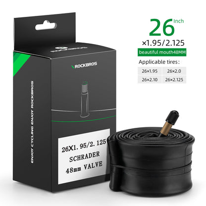 ROCKBROS 26'/27.5'X1.95/2.125 Mountain Bike Inner Tube 48mm Presta/Schrader Valve High Self Sealing Butyl Rubber
