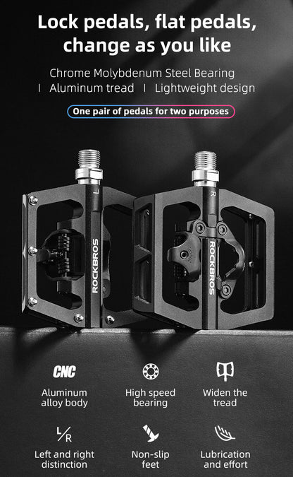 Multi-Function Clipless Flat Bike Pedals in Black (Pair)