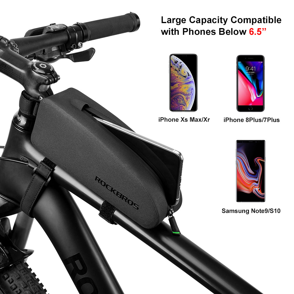 ROCKBROS Bike Top Tube Bag Front Frame Bag Waterproof Nylon Black Bicycle Cycling Bag