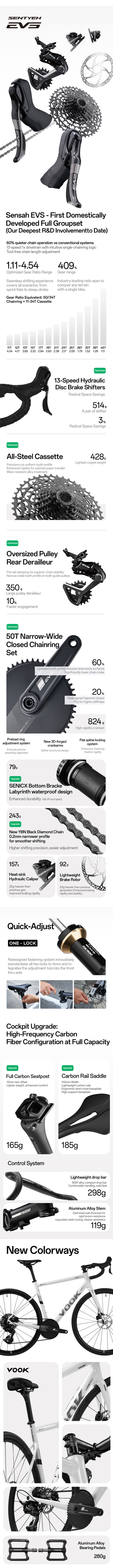 VOOK ONE 2.0 Road Bike Lightweight 7.8kg, 1290g aluminum frame + 345g carbon fork