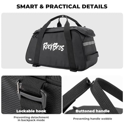 3-in-1 Bike Pannier Bag 10.5L Rear Rack Bag Backpack