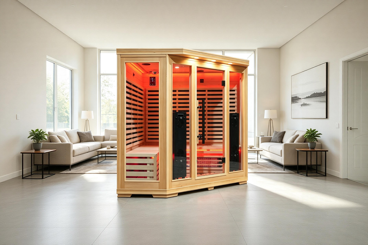 Blisspod I Vienna RED I All-In-One - Full Spectrum + Red Light Therapy I Indoor Corner Premium Sauna I 4-5 Person