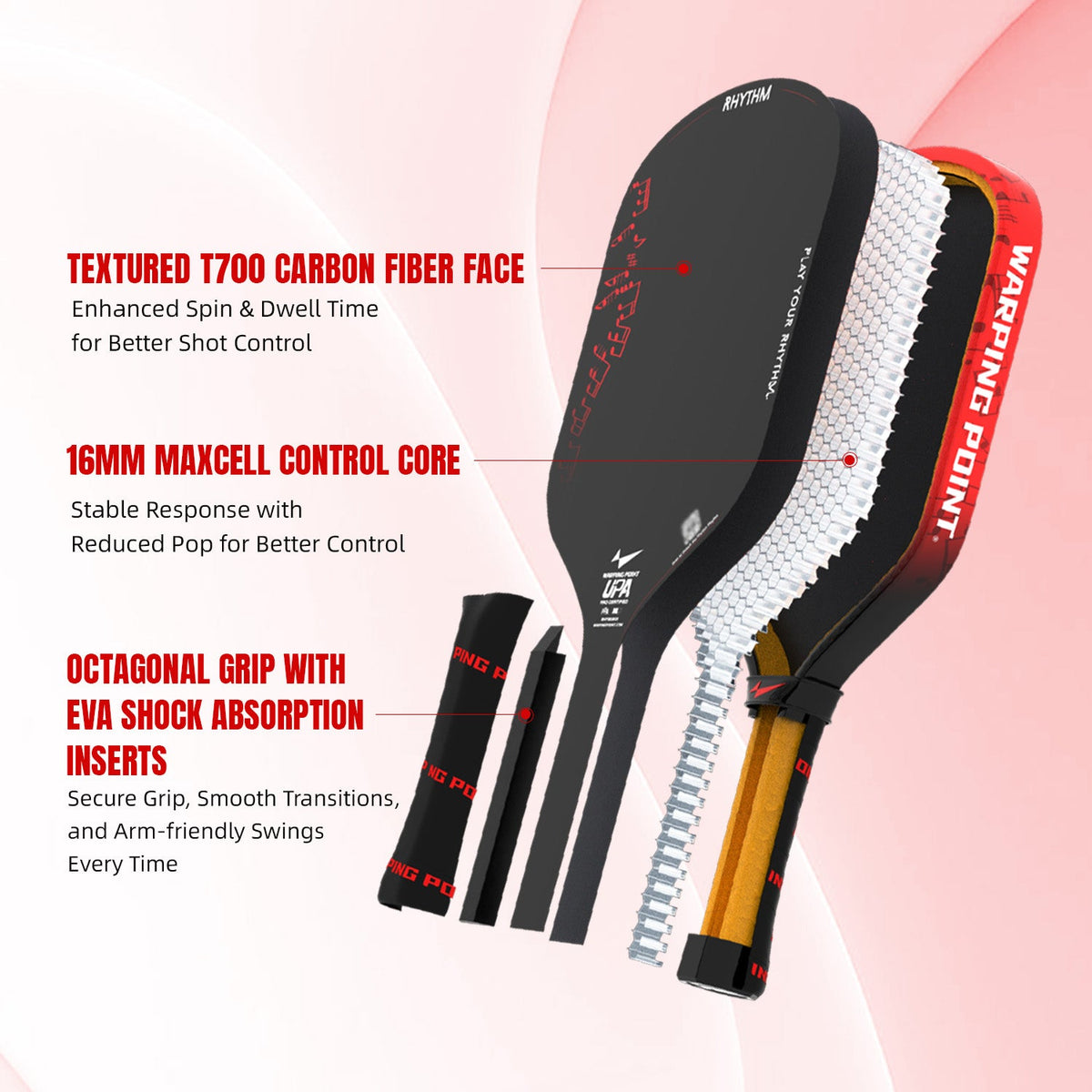 Rhythm Hybrid Pickleball Paddle – Red