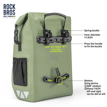 TL-153 25L Seamless 100% Waterproof Bike Panniers Rear Rack Bicycle Bag ROAD TO SKY