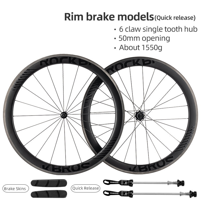 ROCKBROS 700c Carbon Fiber Disc Rim 38/50/65 mm  1.6-1.7 kg Clincher Wheelset
