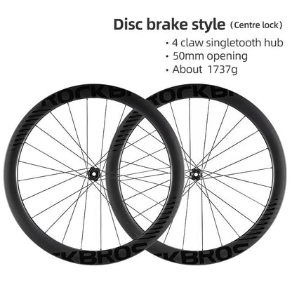 ROCKBROS 700c Carbon Fiber Disc Rim 38/50/65 mm  1.6-1.7 kg Clincher Wheelset