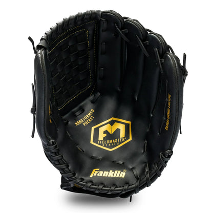 Franklin Sports Baseball and Softball Glove - Field Master - Baseball and Softball Mitt - Adult and Youth Glove - Right Hand Throw - 14" - Black/Gold
