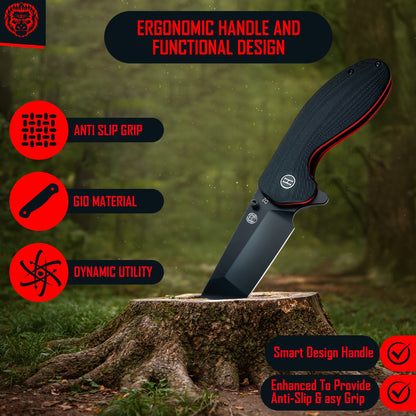 The Pioneer Folding Pocket Knife Giftset for Men and Women (Black and Orange)