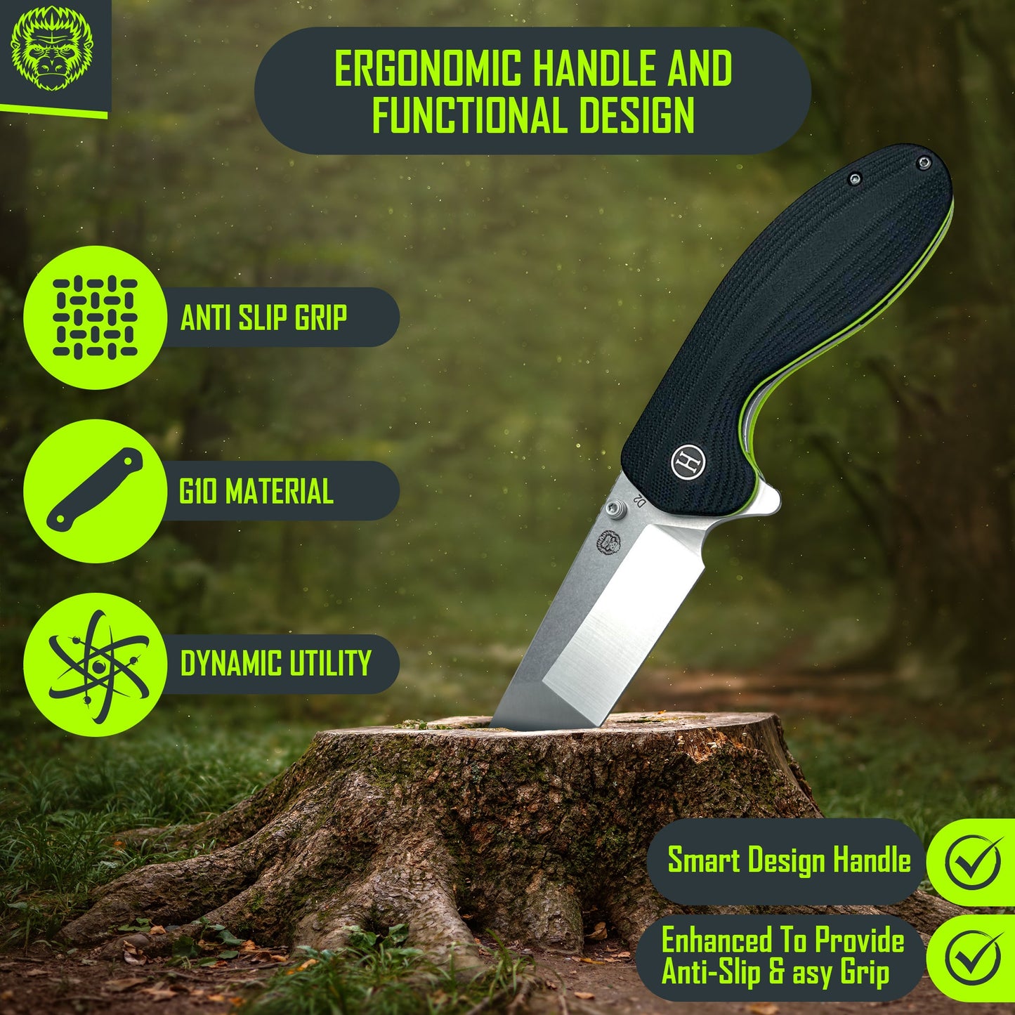 The Pioneer Folding Pocket Knife Giftset for Men and Women (Silver and Green)