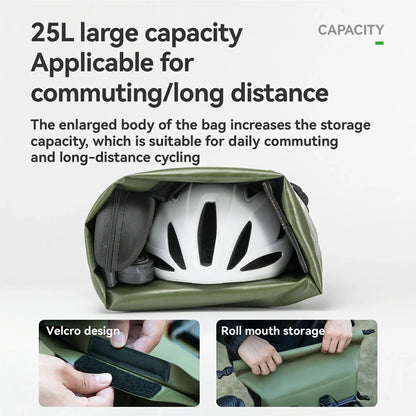 TL-153 25L Seamless 100% Waterproof Bike Panniers Rear Rack Bicycle Bag ROAD TO SKY