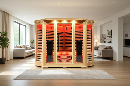 Blisspod I Vienna RED I All-In-One - Full Spectrum + Red Light Therapy I Indoor Corner Premium Sauna I 4-5 Person