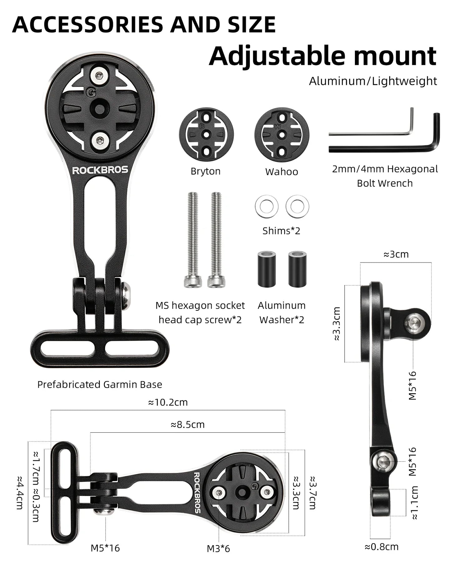 ROCKBROS Bike Computer Mount Out-Front Aluminum Integrated Bicycle Cycling Computer Mount