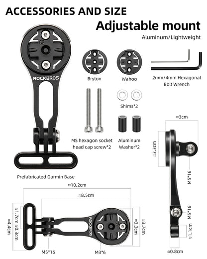 ROCKBROS Bike Computer Mount Out-Front Aluminum Integrated Bicycle Cycling Computer Mount