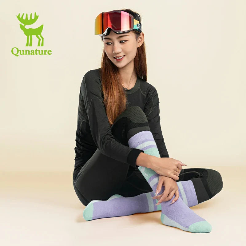 Qunature Wool Ski Socks Winter Warmth Shock Absorption for Skiing Comfort